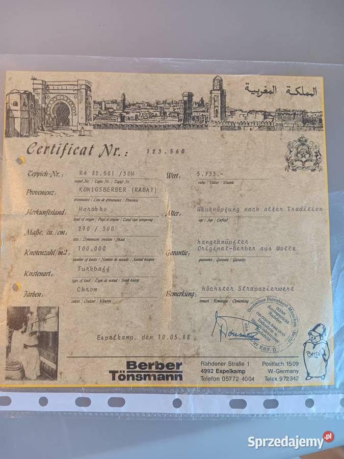 Sprzedam dywan ręcznie tkany z certyfikatem Wałcz