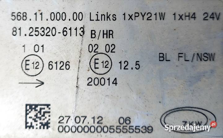 MAN TGL TGM TGS HALOGEN KIERUNKOWSKAZ BIAŁY LEWY Sulechów