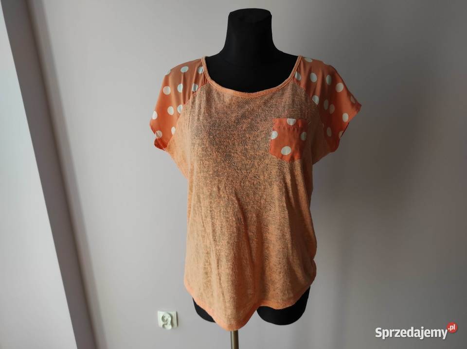 Lekka bluzka 42 XL pomarańczowa w groszki