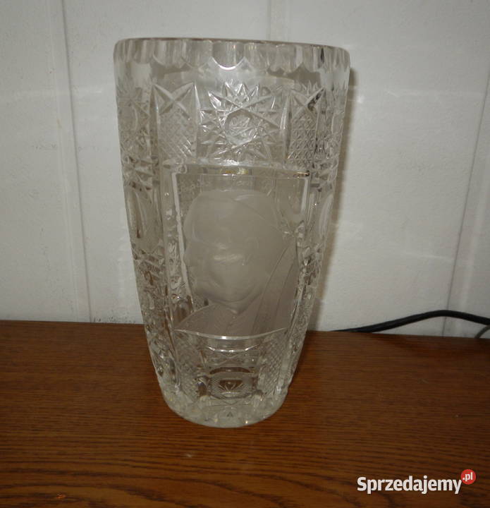 Flakon kryształowy zdobiony retro PRL z Papieżem Leżajsk