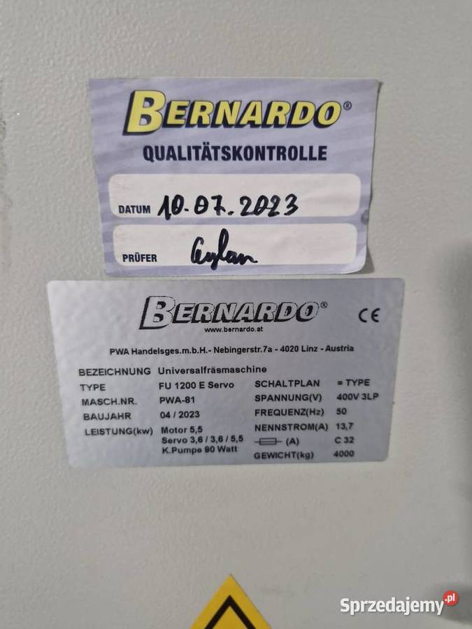 Frezarka Bernardo FU1200 Servo 2023 Wrocław