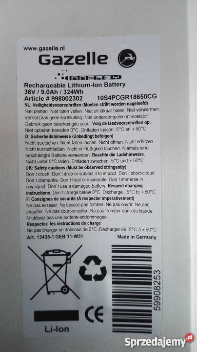Bateria akumulator Gazelle Silver 36V 324Wh Ścinawa Polska