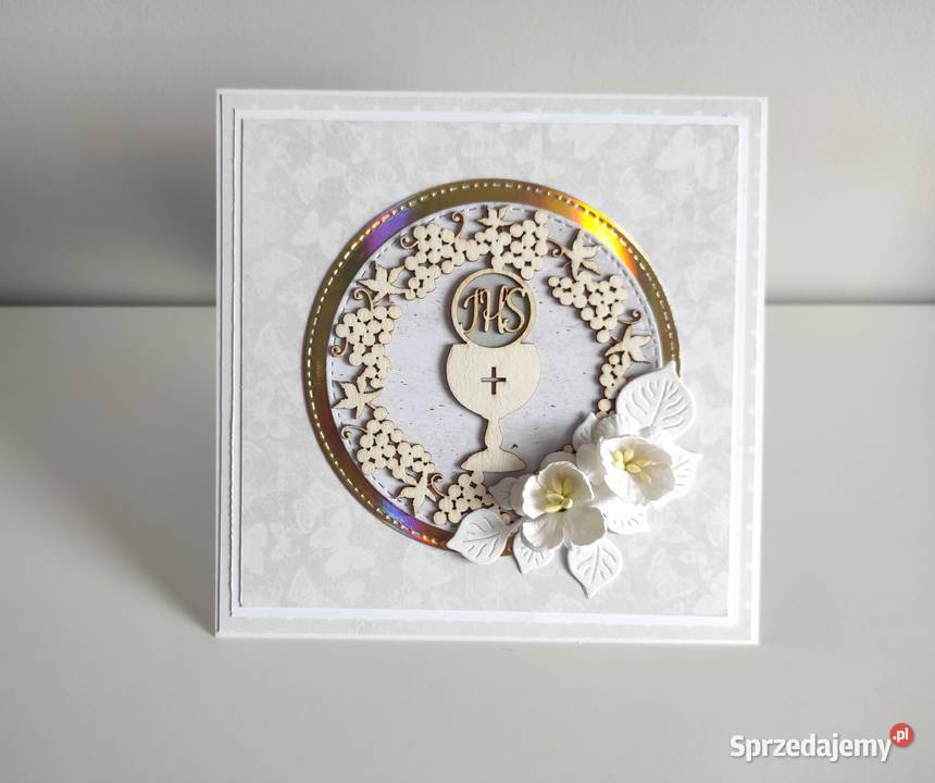 Kartka ręcznie robiona Komunia Święta handmade Łódź