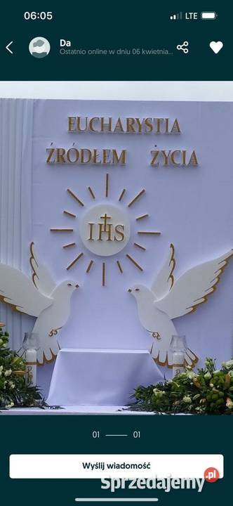 Duże gołebie 3d z hostią Pierwsza Komunia Boże