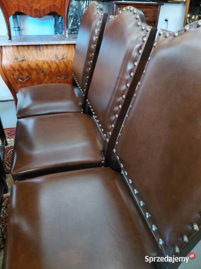 Eleganckie stylowe krzesła skórzane 6 sztuk
