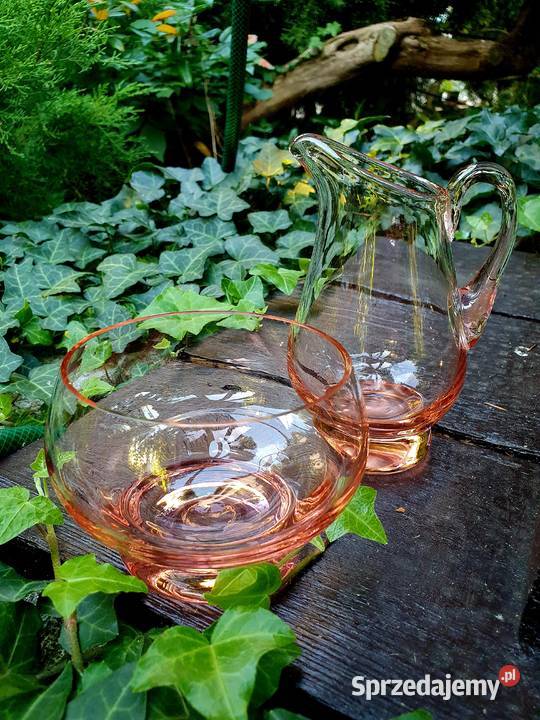 Dzbanek i miska szkło rozalinowe śląskie Myszków