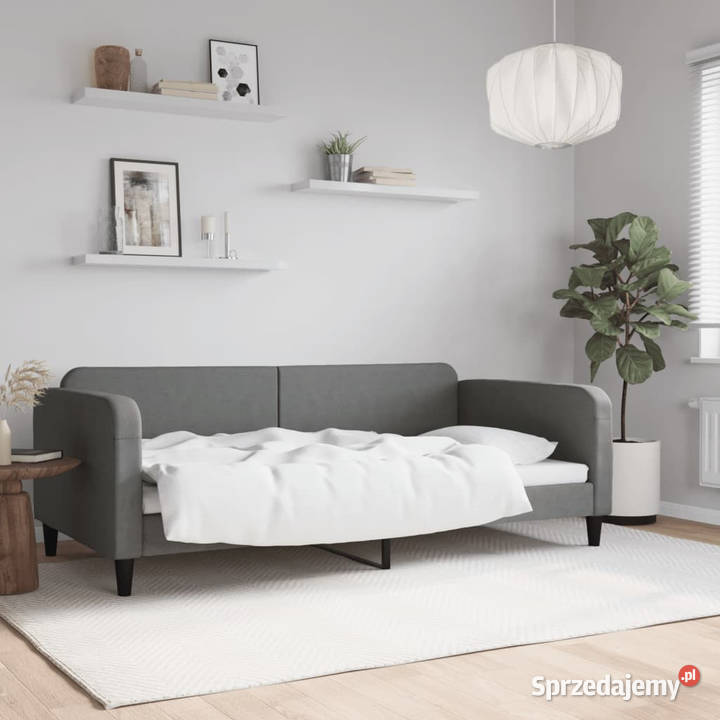 Sofa z funkcją spania ciemnoszara obita tkaniną sprzedam