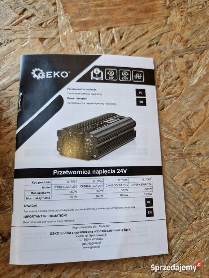 Przetwornica Napięcia 24V na 230V 250W500W GEKO wielkopolskie Głogowa sprzedam