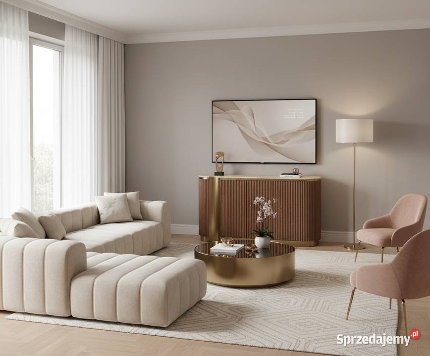 Ryflowana komoda drewniana brązowa złota Nutris Golkowice