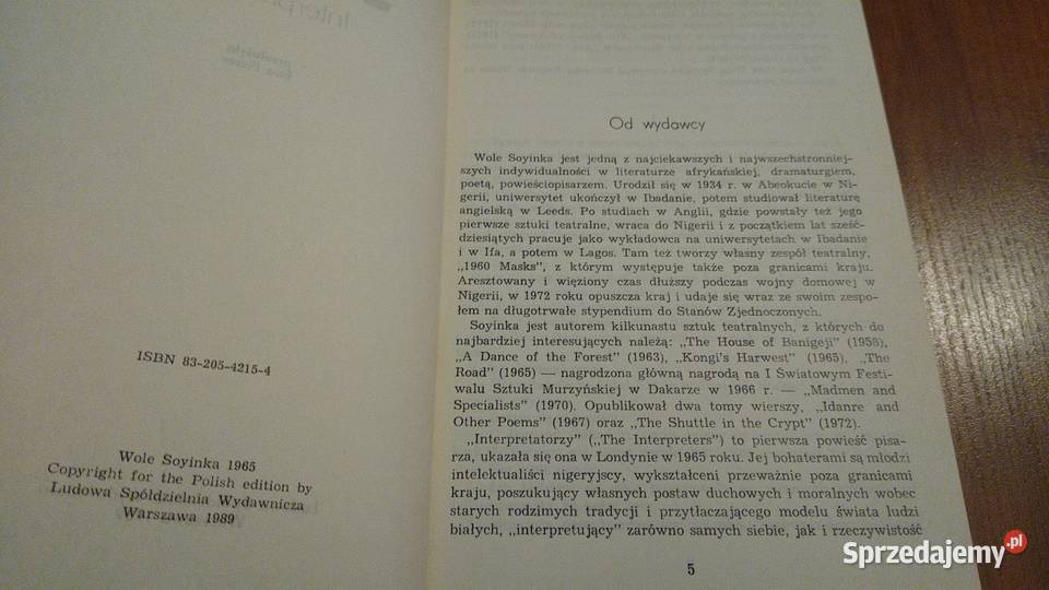 Interpretatorzy Wole Soyinka przeł Ewa Fiszer Książki i Podręczniki pomorskie Gdańsk