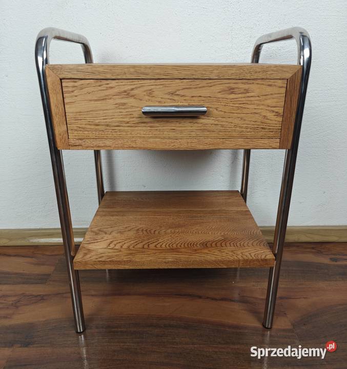 Szafka nocna lity dąb chrom teak Bauhaus Art Warszawa sprzedam