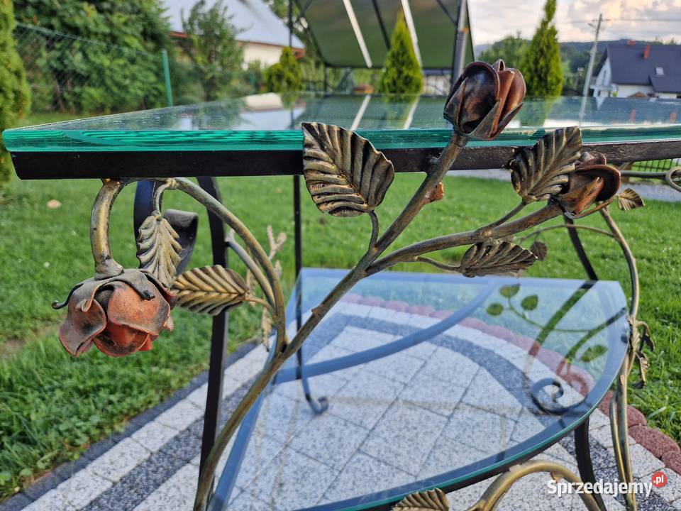 Stolik szklany narożny kuty stelaż małopolskie Pisarzowa