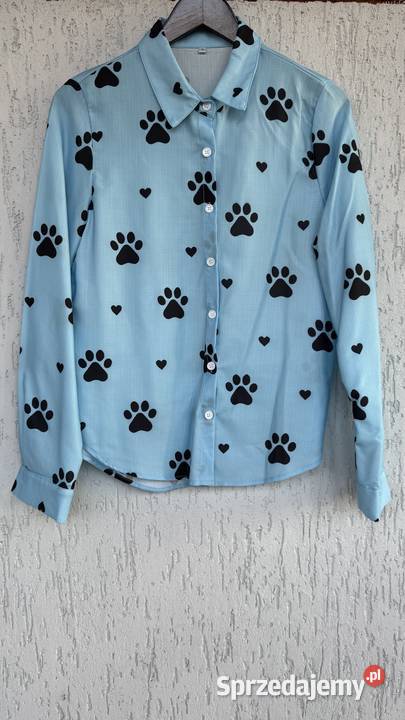 Blekitna koszula damska w kocie lapy Bluzki i koszule Lublin