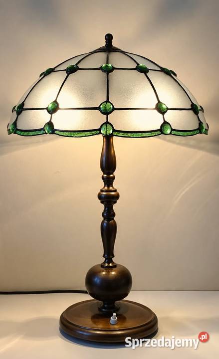 Lampa mosiądz witraż szkło gięte kaboszon Wysoka