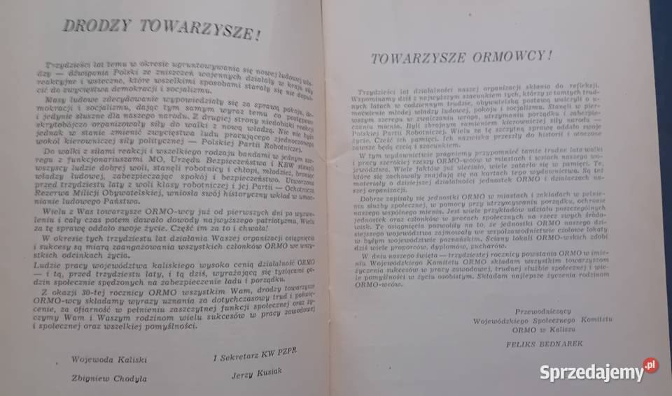 Folder wydany z okazji 30lecia ORMO w Kaliszu Koźminek