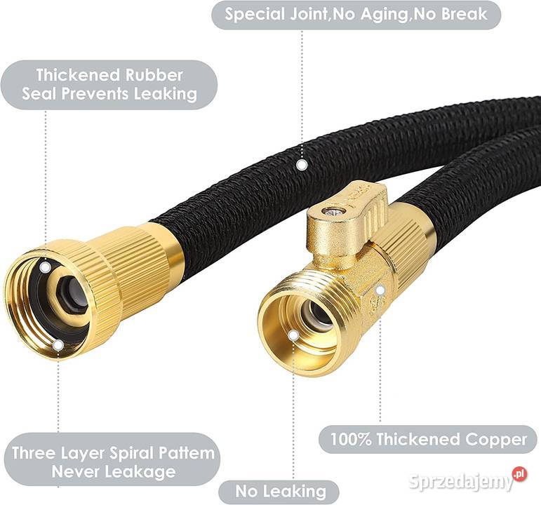WĄŻ OGRODOWY ROZCIĄGLIWY 15m PISTOLET ZŁĄCZKI
