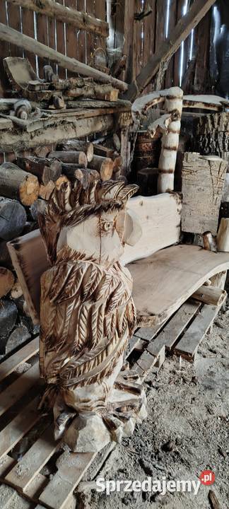 Ławka ogrodowa z rzeźbą rękodzieło świętokrzyskie Opatów