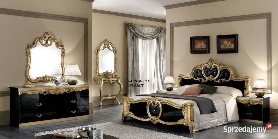 Sypialnia Barocco z komodą 6-szufladową włoska czarno-złota