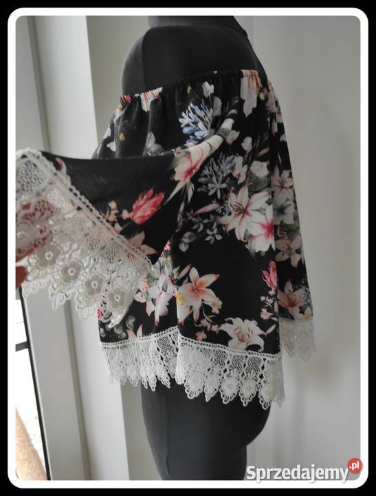 Crop top bluzka z koronką hiszpanka 42 XL kwiaty kolorowy Płock