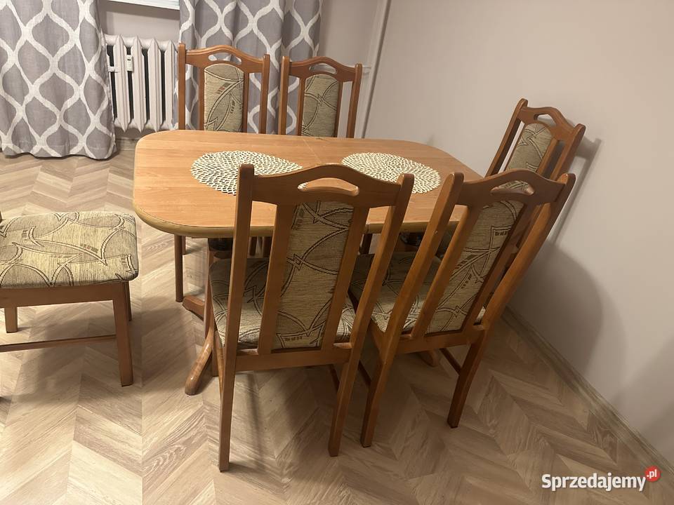 Dębowy drewniany rozkładany ławostół z kompletem Łódź