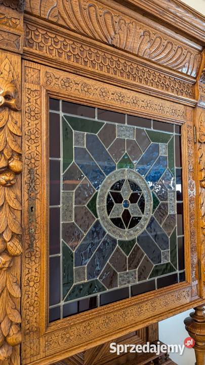 Piękny dębowy kredens neorenesansowysklep Dąbrowa Górnicza