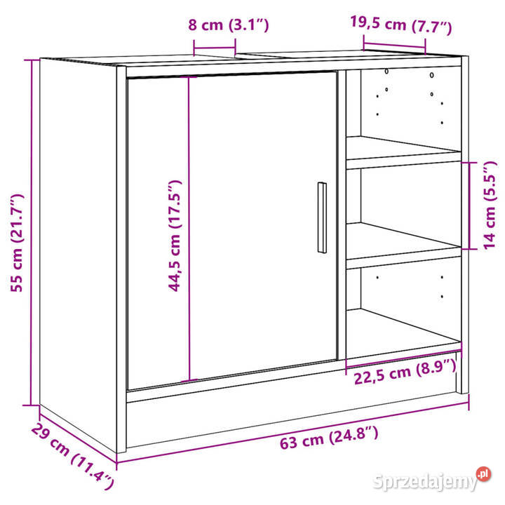 Szafka pod umywalkę przydymiony dąb 63x29x55 Warszawa