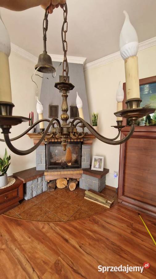 Żyrandol mosiężny przedwojenny sześcioramienny lubuskie Gorzów Wielkopolski