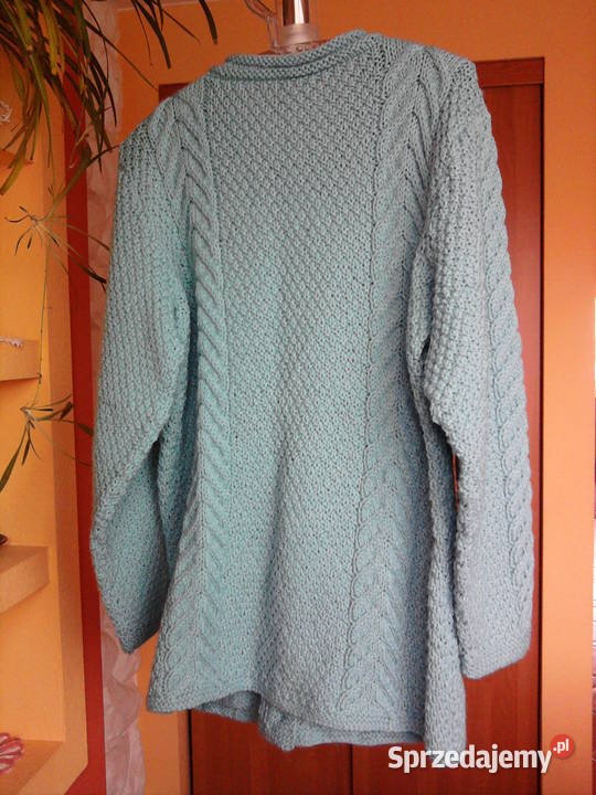 Piękny turkusowy sweter z włóczki rękodzieło LXL zielony Sosnowiec sprzedam