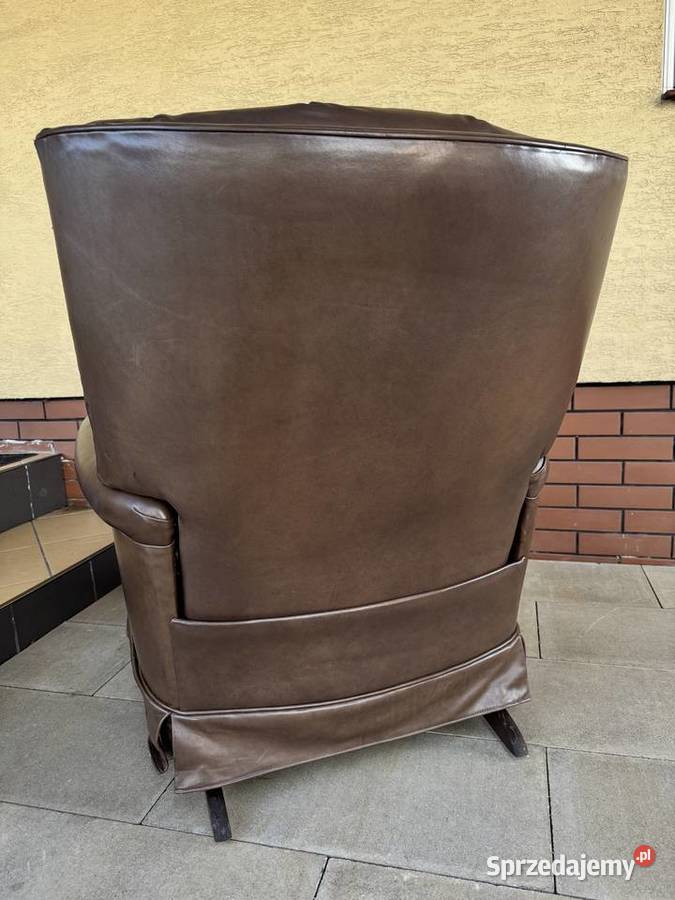 Fotel relaks skórzany bujany rozkładany pod nogi