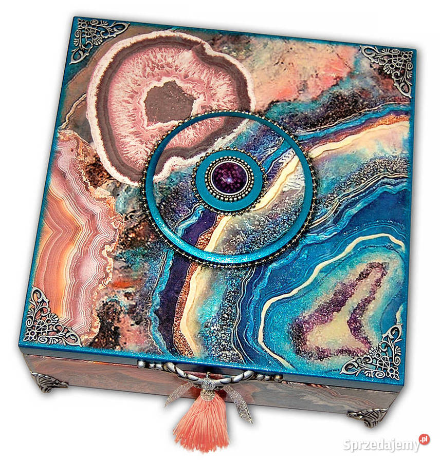 duża SZKATUŁKA drewniana AGAT SILVER 22x22 wielokolorowy Bydgoszcz sprzedam