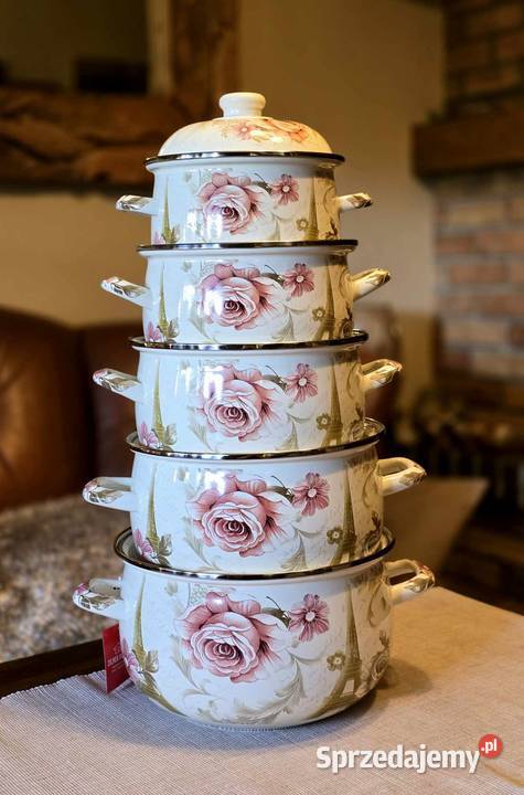 199 Garnki duże emalia róże śląskie Zabrze
