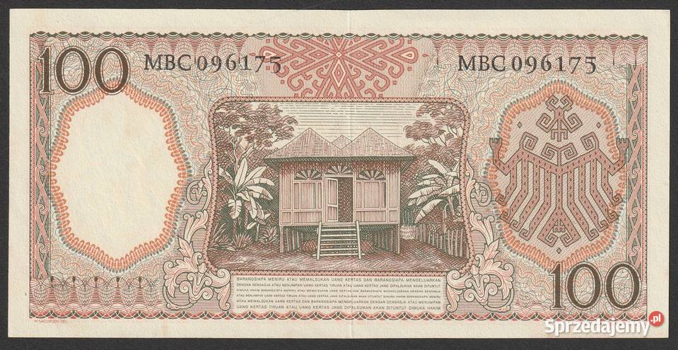 Indonezja 100 rupiah 1958 STAN BANKOWY UNC łódzkie Łódź