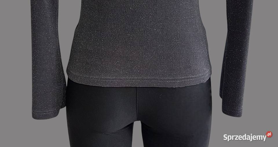 Damska elegancka bluzka szara brokatowa z długim Bluzki i koszule Chrzanów