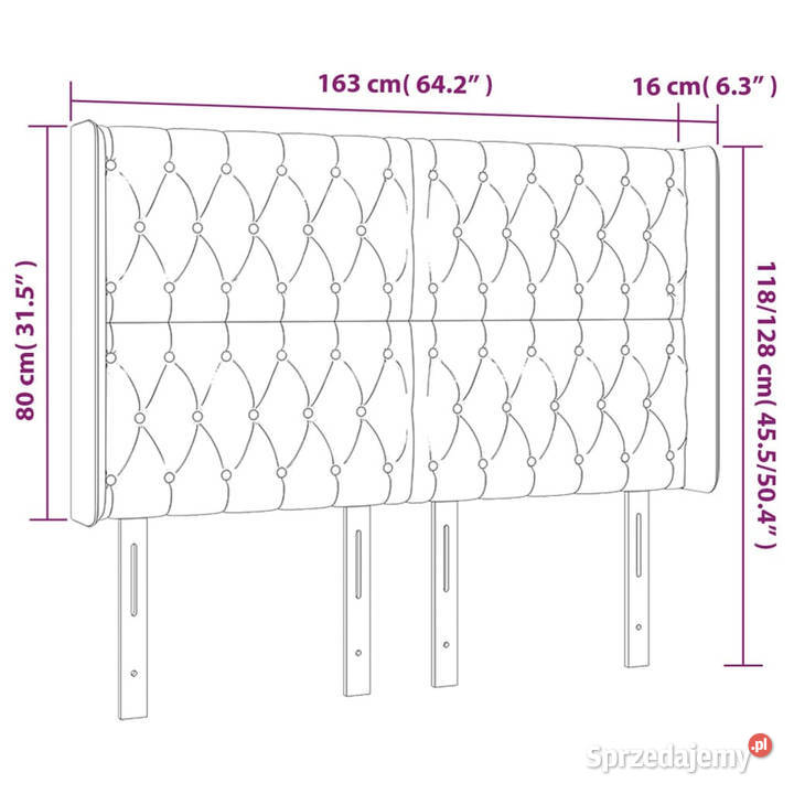 Zagłówek do łóżka z LED taupe 163x16x118128 sprzedam