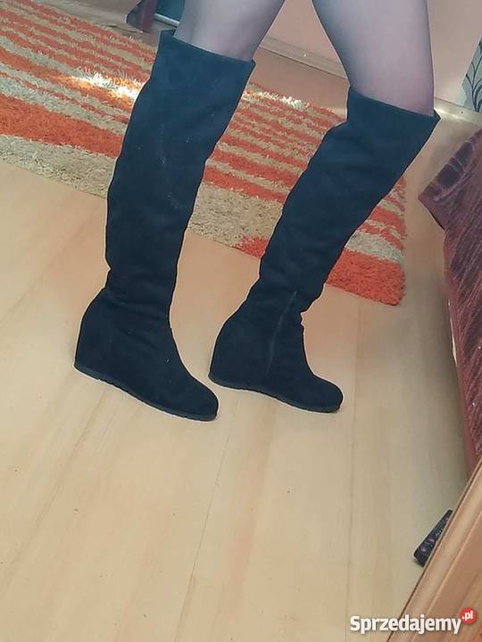 Wysokie kozaki kolano na koturnie 37 skóra ekologiczna Mielec