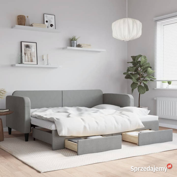 Sofa rozsuwana z szufladami jasnoszara tkanina Warszawa
