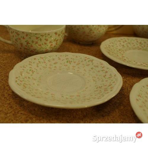 Komplet 6 filiżanek z 3 spodkami Różane Gałązki Porcelana i szkło