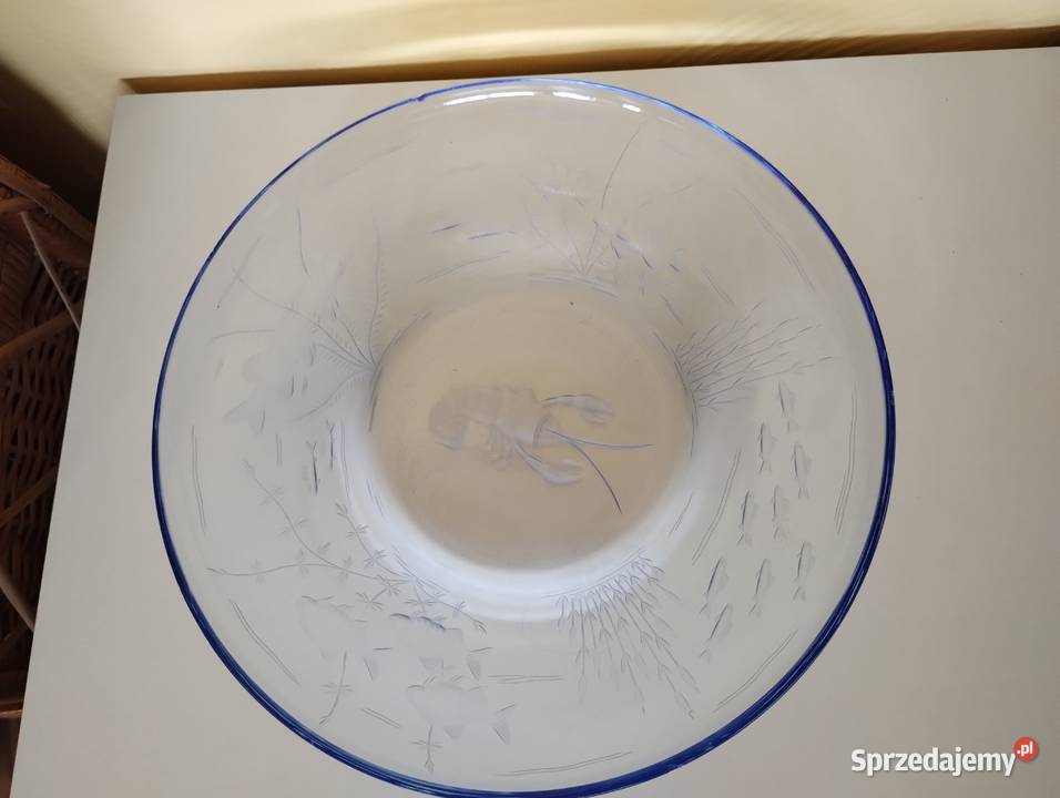 PRL patera szkło błękit ryby 30 art deco Łódź