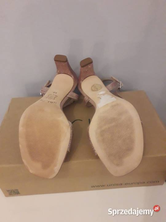 Różowe brokatowe sandałki na obcasie Unisa 38 małopolskie Kraków sprzedam