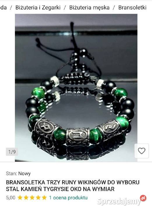BRANSOLETKA STAL TRZY RUNY WIKINGÓW KAMIEŃ Kraków sprzedam