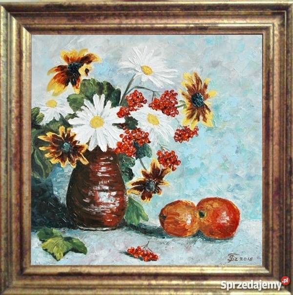 Obraz olejny Rumiany w wazonie