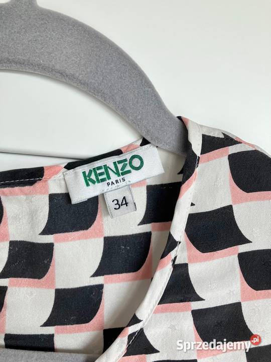 Nowa jedwabna bluzka Kenzo luksus kratka różowy Nisko