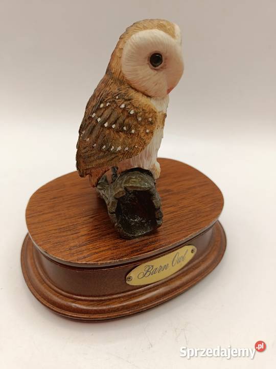 Figurka sowa na drewnianej podstawce ozdoba Zamość