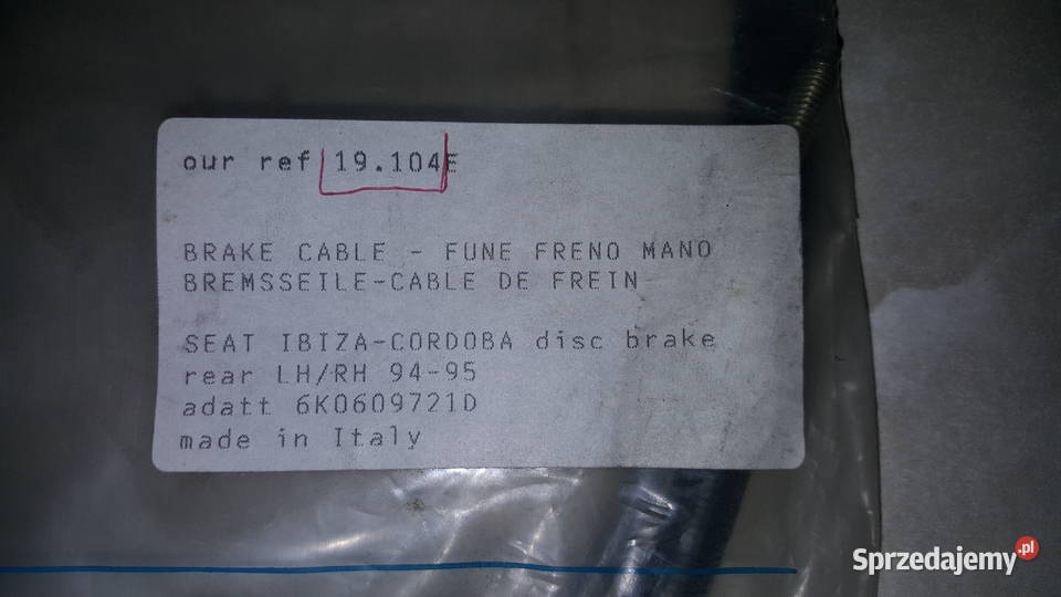 Linka hamulcowa Seat IbizaCordoba 9595r prawa sprzedam