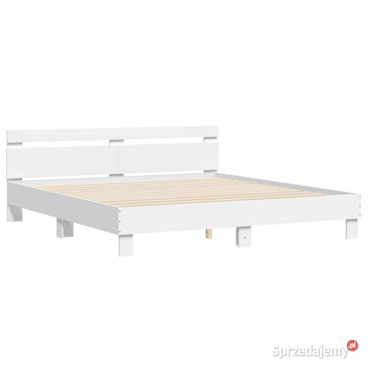 Rama łóżka z wezgłowiem i LED biała 160x200