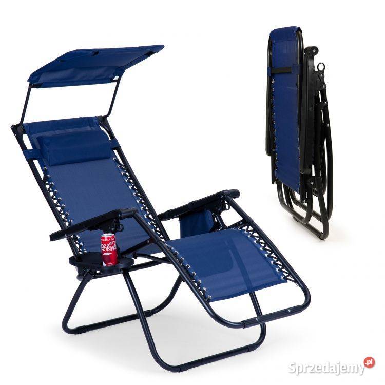  DARK BLUE leżak ogrodowy z daszkiem składany metal Bielsk Podlaski