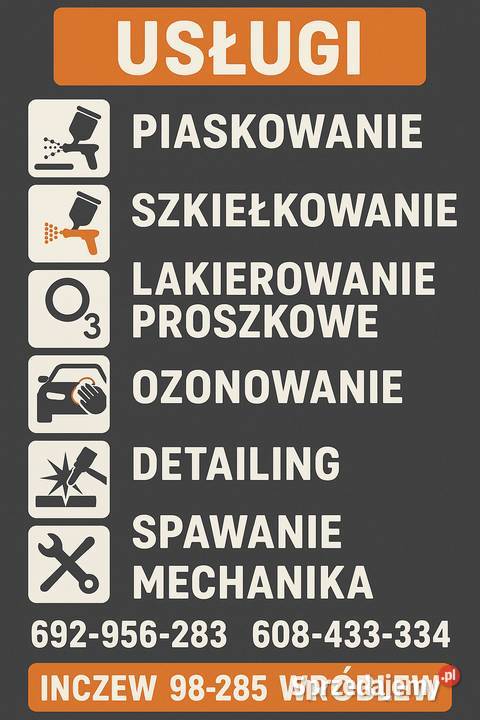 Piaskowanie Szkiełkowanie Lakierowanie proszkowe Usługi motoryzacyjne Inczew naprawa