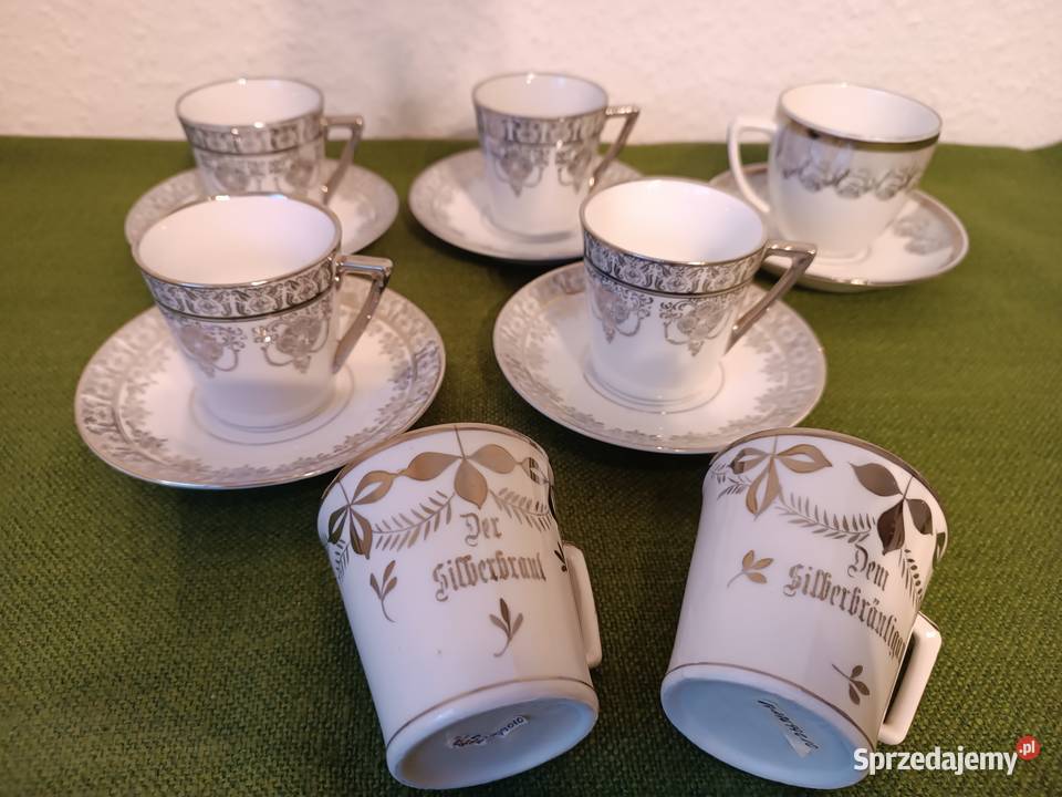 Filiżanki srebrzona porcelana małopolskie Gorlice sprzedam