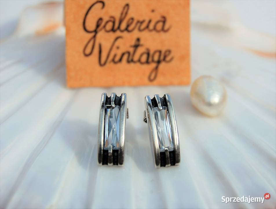 Kolczyki prostokątne białe cyrkonie srebro pr lubelskie Lublin