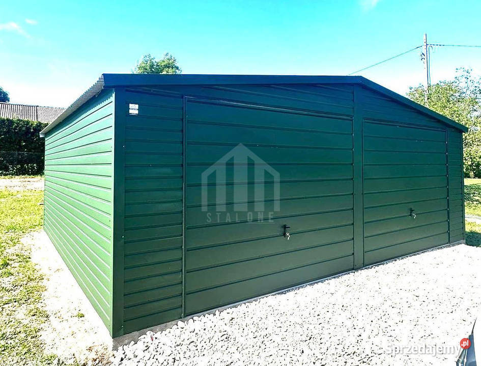Garaż blaszany 7x5m 2x brama uchylna zielony Drawsko Pomorskie